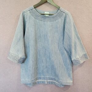 Martha Stewart Everyday Shirt Womens S Tandie Trapunto Chambray 3/4 Sleeve Tunic